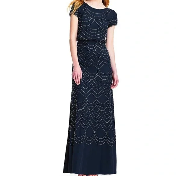 Adrianna Papell | Dresses | Adrianna Papell Beaded Short Sleeve Blouson Gown  Nwt | Poshmark